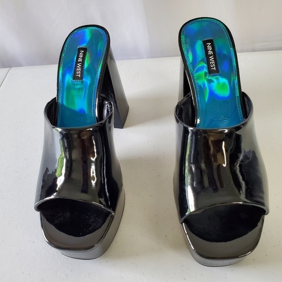 Nine West Jilie Platform Mules Size 10 Open Toe Patent Leather High Heel Sandal - Picture 2 of 16